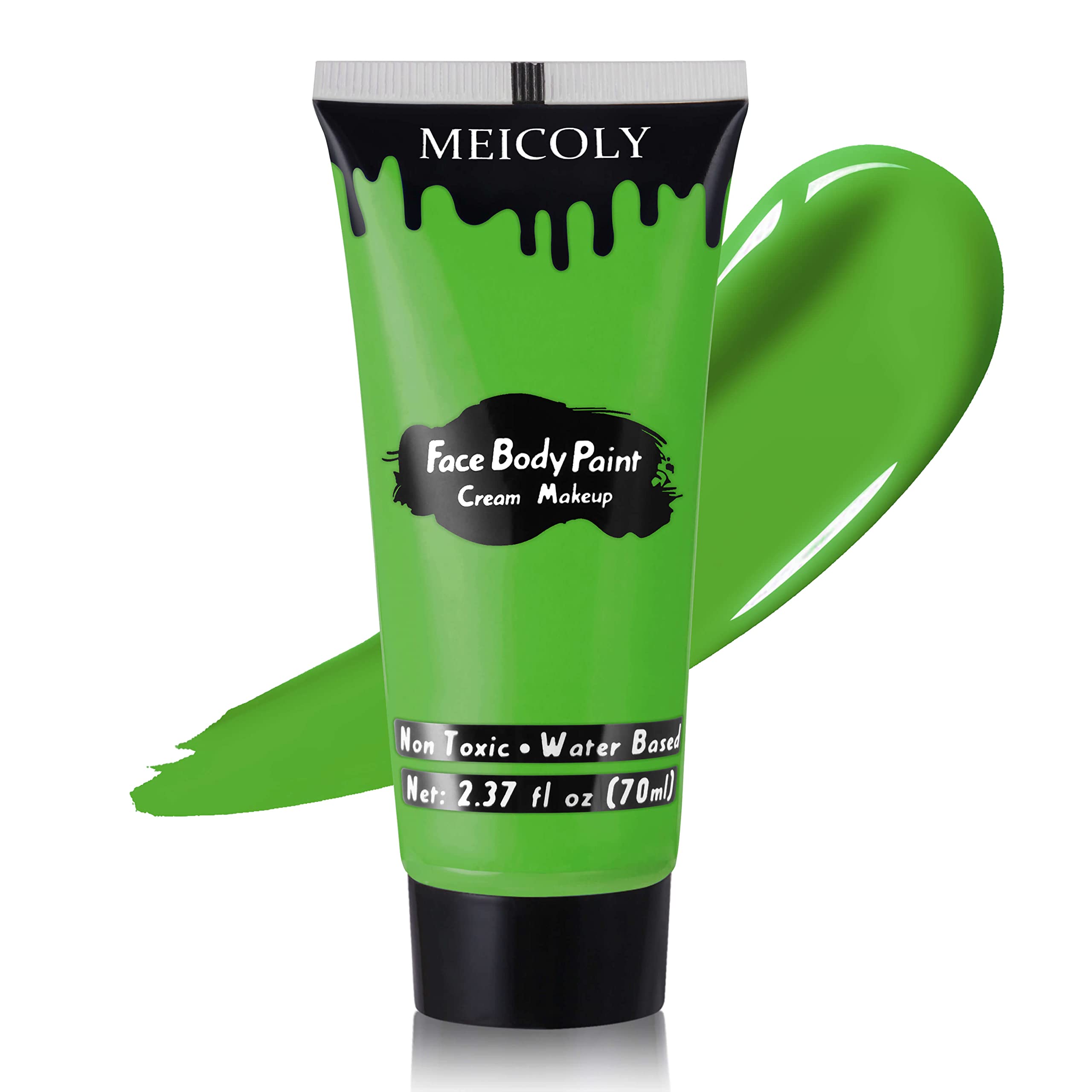 Meicoly pintura verde claro para rostro y cuerpo con alta pigmentación.