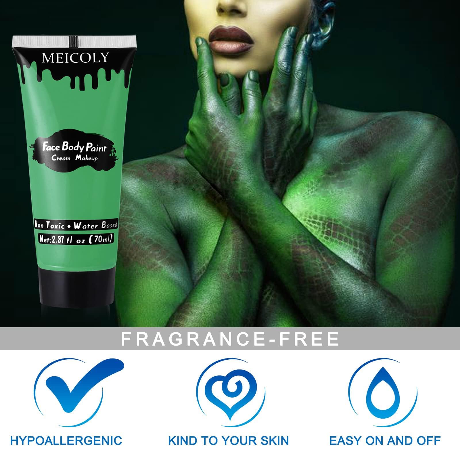 Meicoly pinta verde SFX para Halloween, cómodo de llevar todo el día.