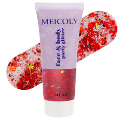 MEICOLY red face glitter gel for vibrant festival looks.