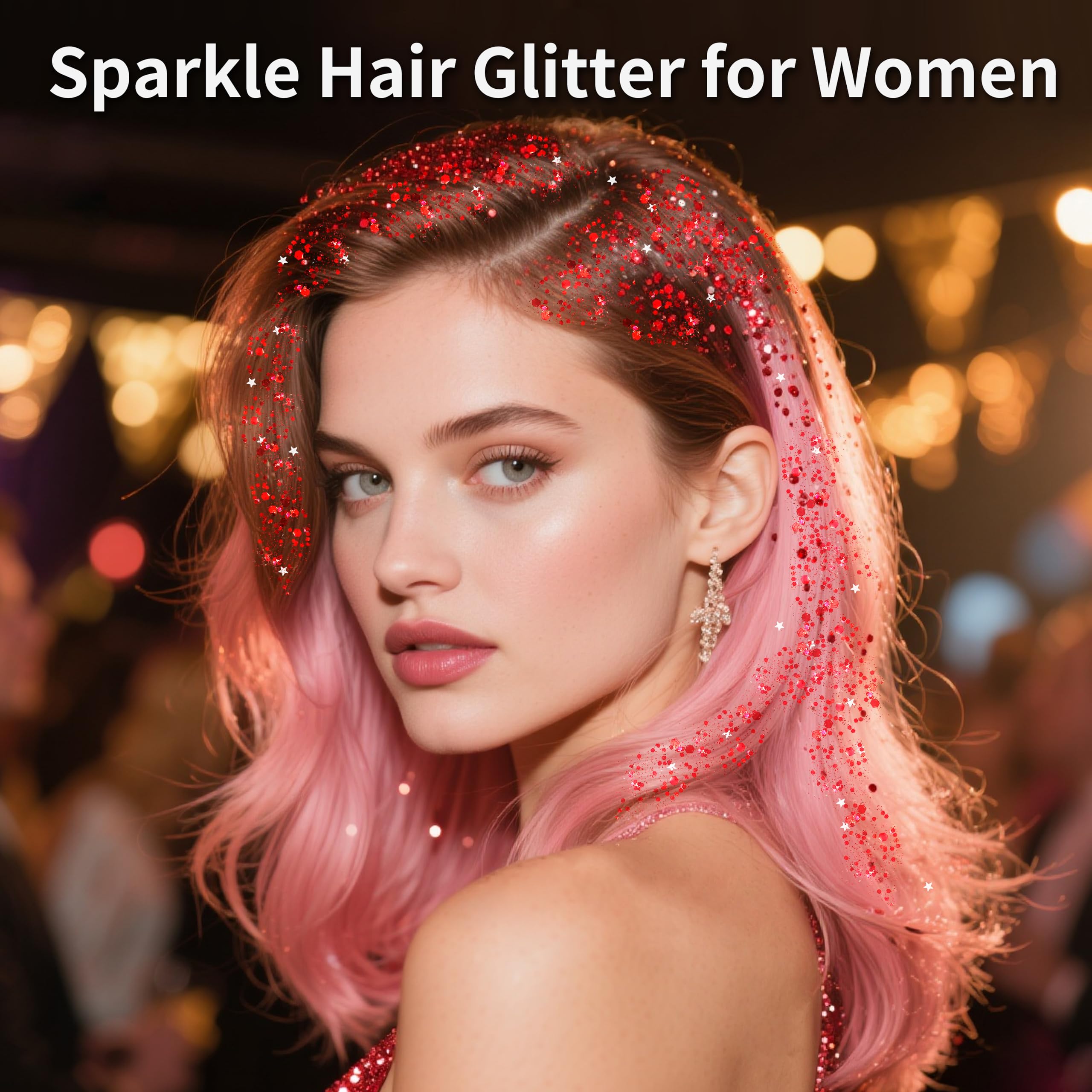 MEICOLY red hair glitter stick glow creates festival-ready shine.