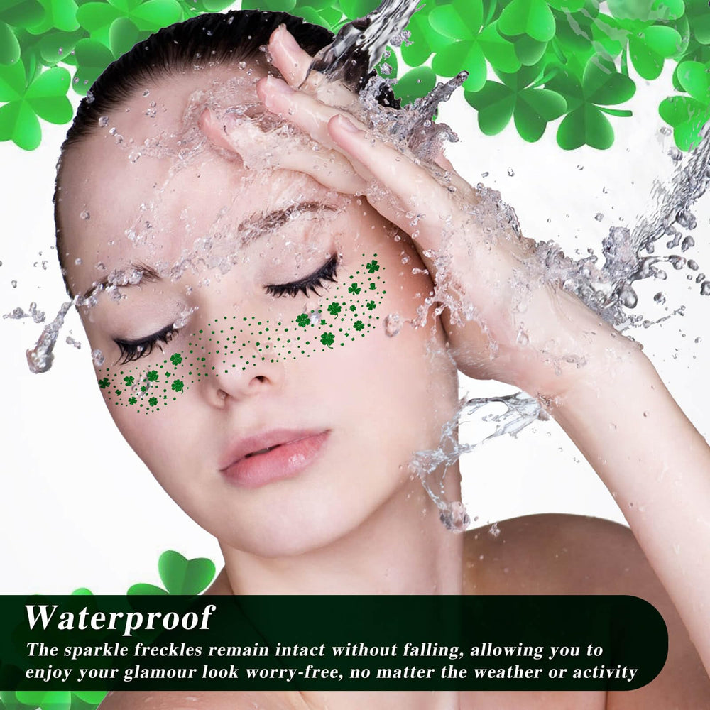MEICOLY St Patrick's Day glitter freckles tattoo for shimmering detail.