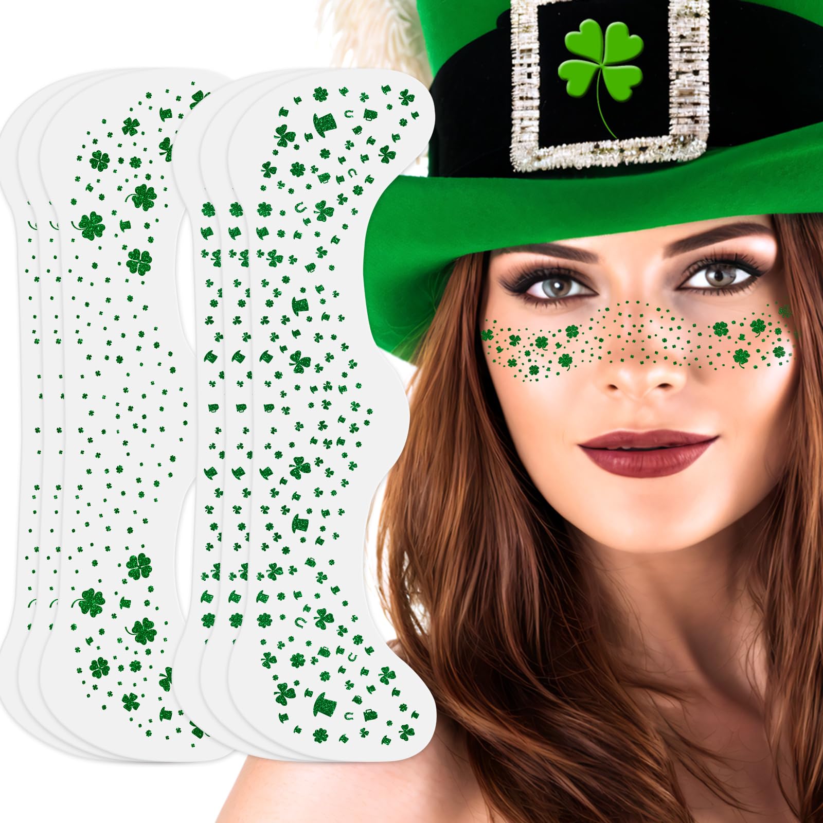 MEICOLY St Patrick's Day shamrock face sticker for quick festive sparkle.