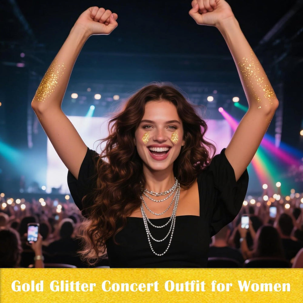 MEICOLY yellow face glitter gel application highlighting radiant skin-safe sparkle for events