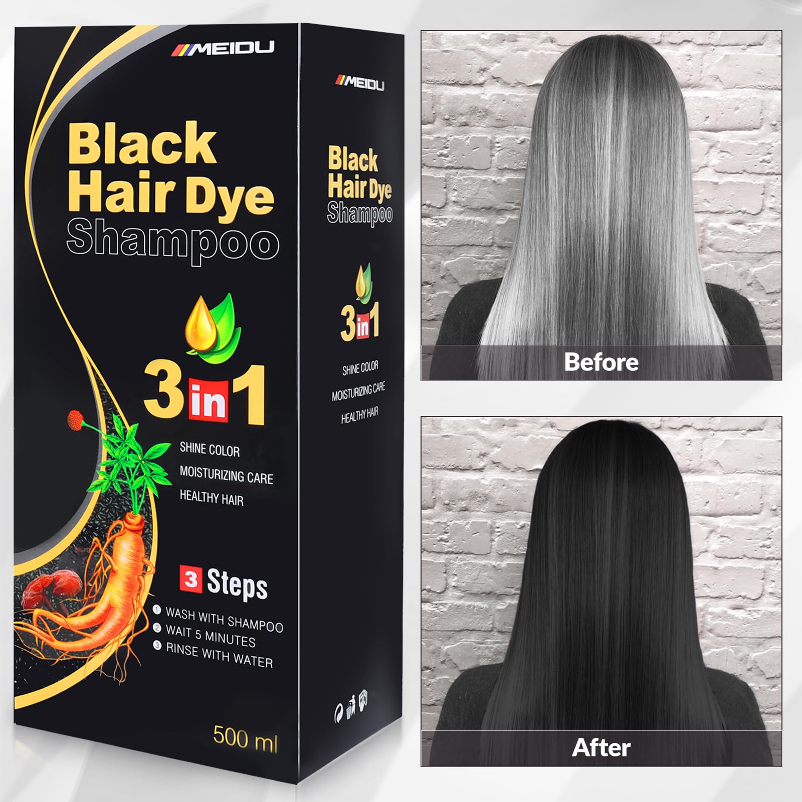 MEIDU Shampoo Shop, aplicación en 15-20 minutos para cubrir canas.