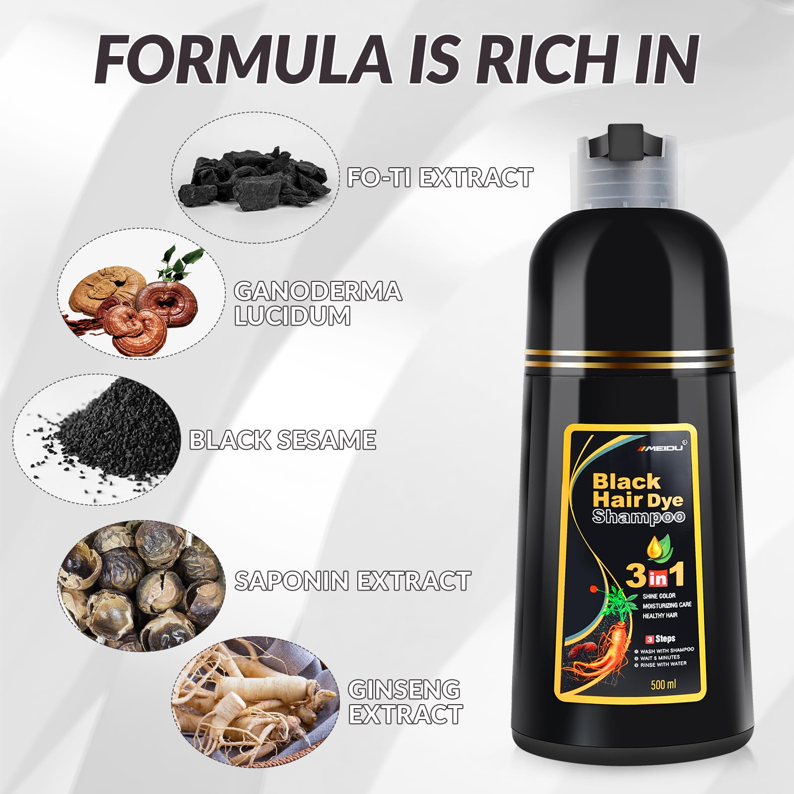 MEIDU Shampoo Shop, cubre canas con fórmula herbal suave.