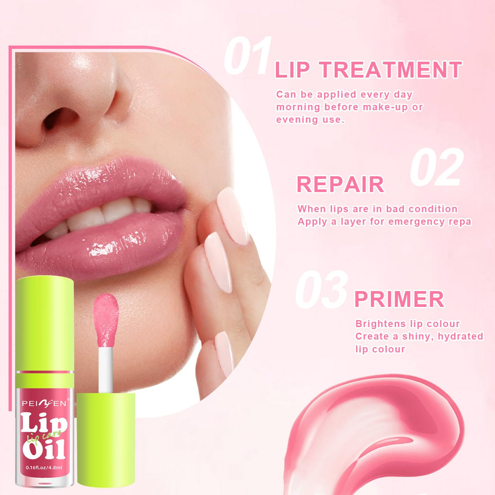 Meilury lip oil with fruit extracts and jojoba oil nourishes lips.