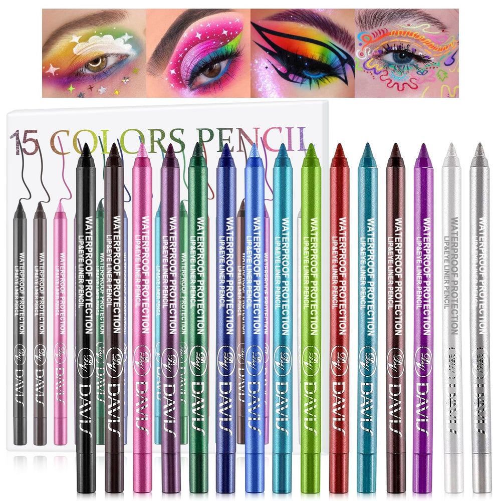 Meilury set de delineadores de ojos 15 colores, looks versátiles para día y noche