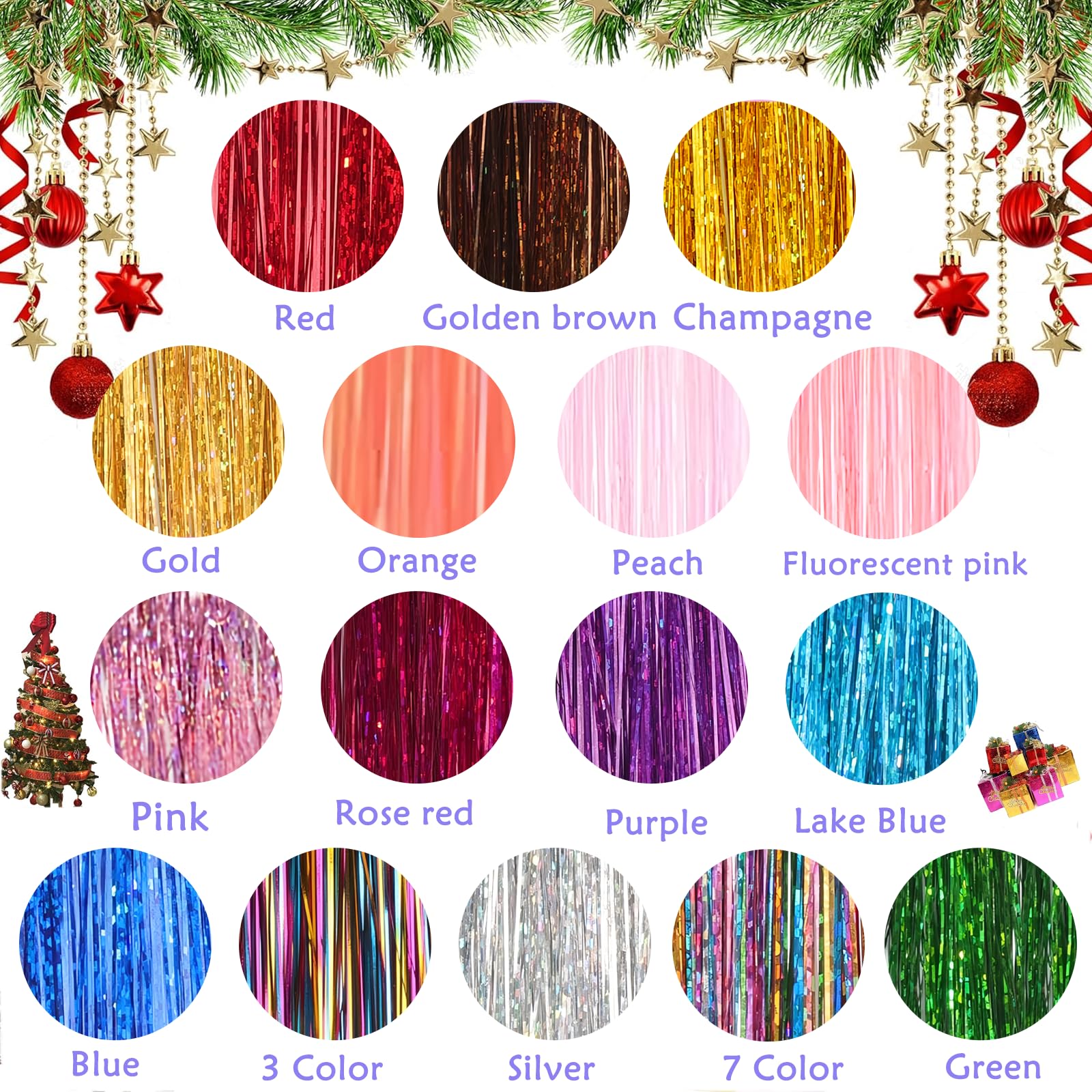 Meiyou 48-inch tinsel extensions in a color spectrum