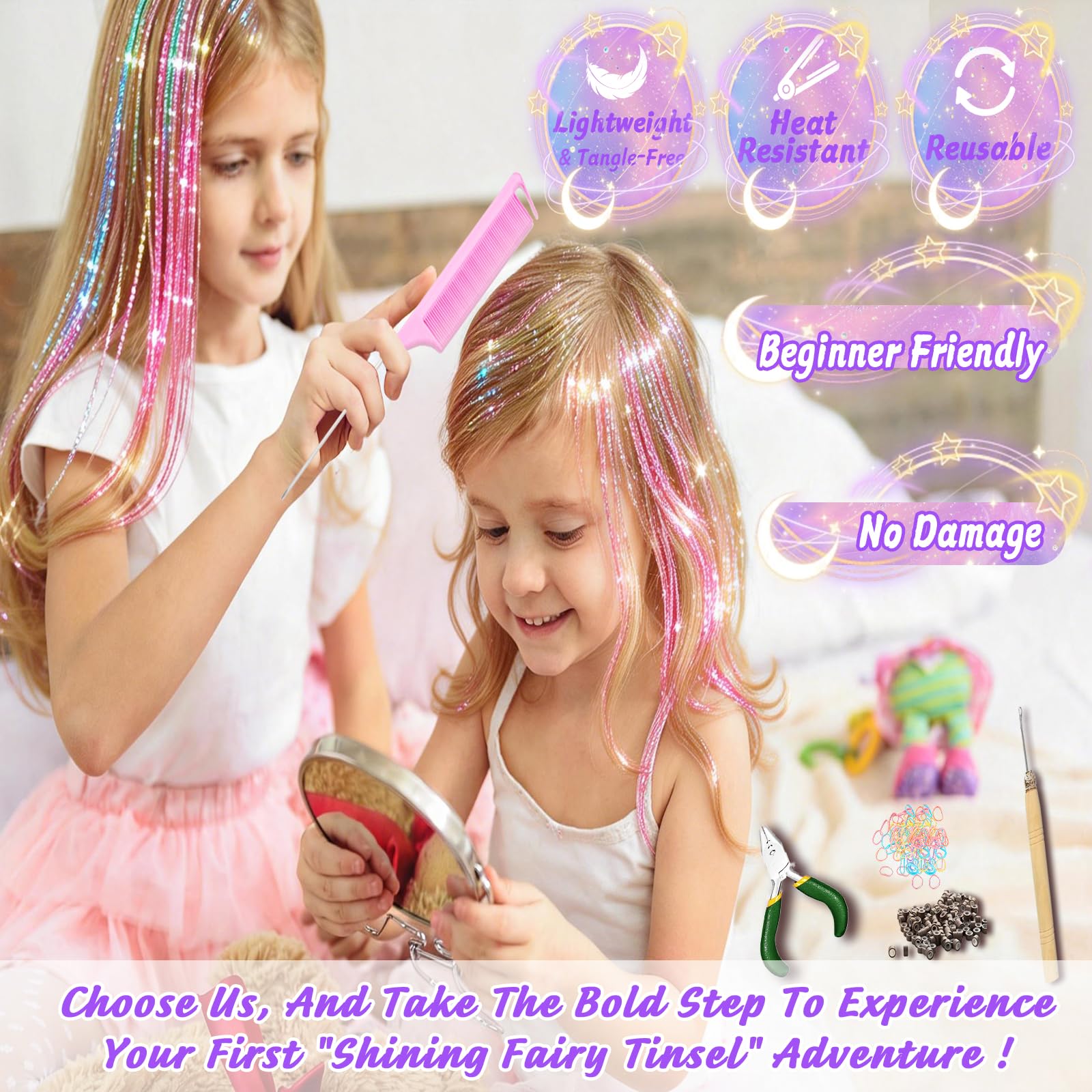 Meiyou 48-inch tinsel strands ready for quick festive looks