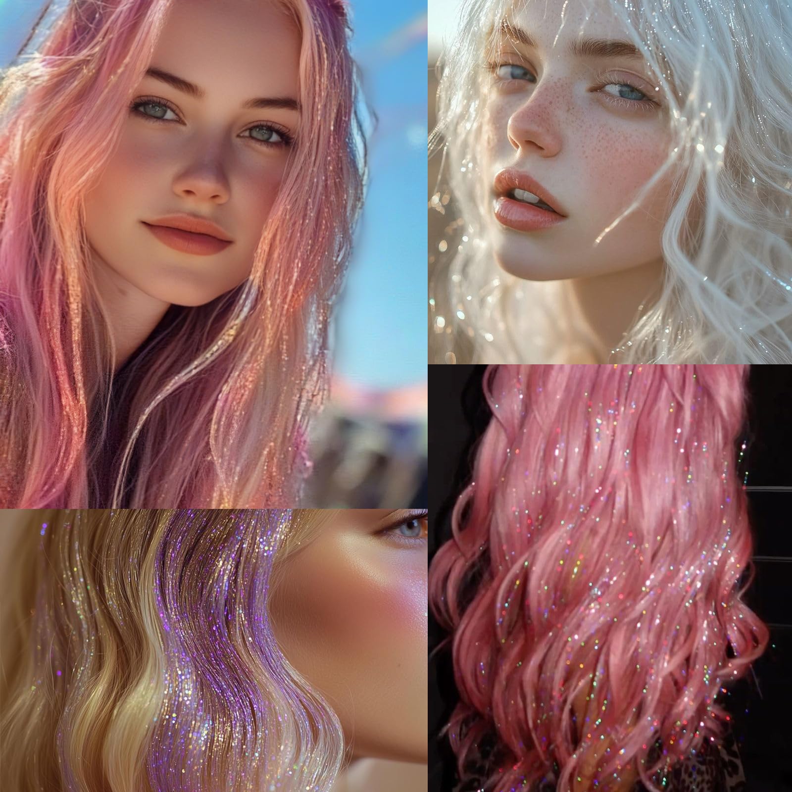 Meiyou model wearing hair tinsel highlights for glamour