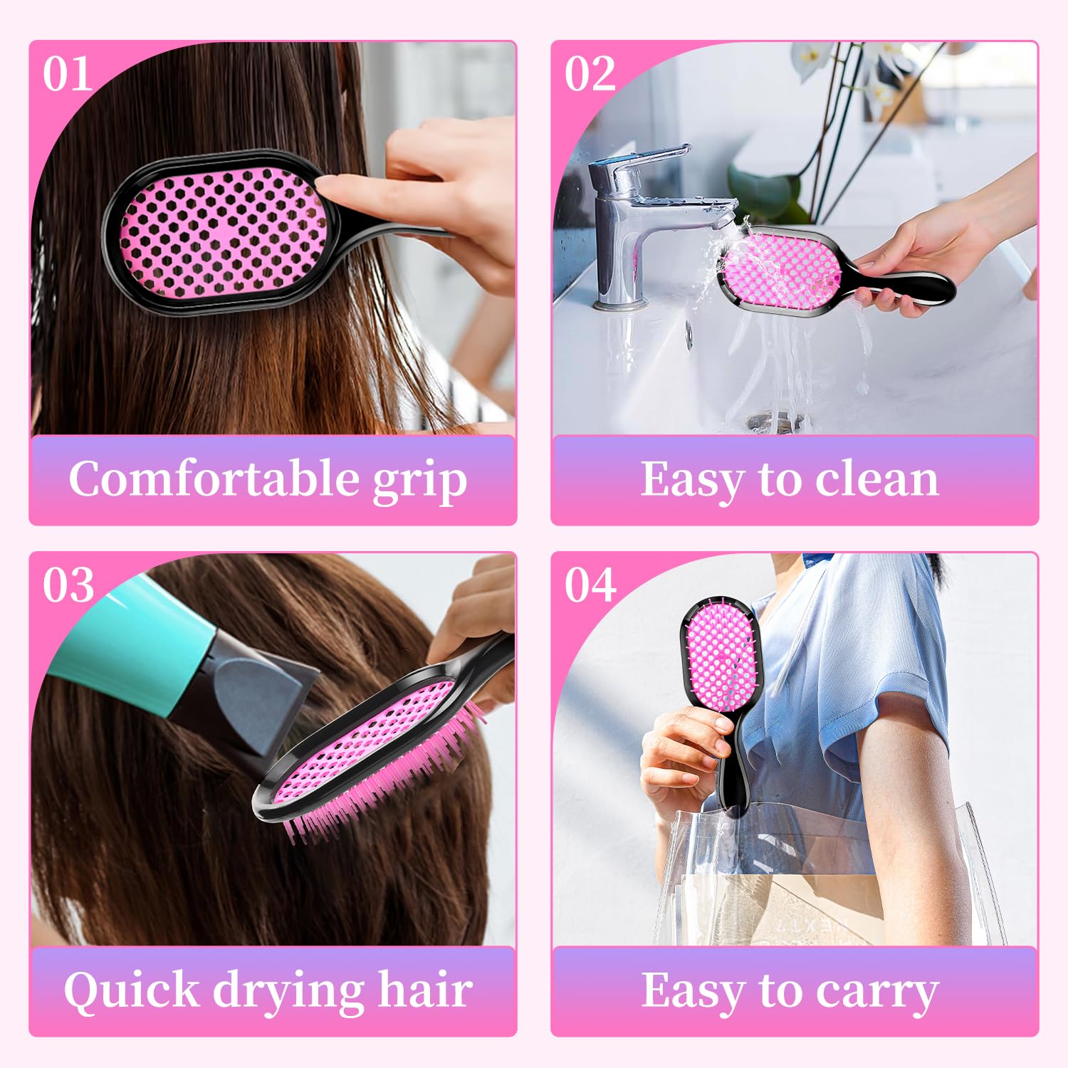 Mejglrc detangler brush hollow design for better airflow and quick drying.