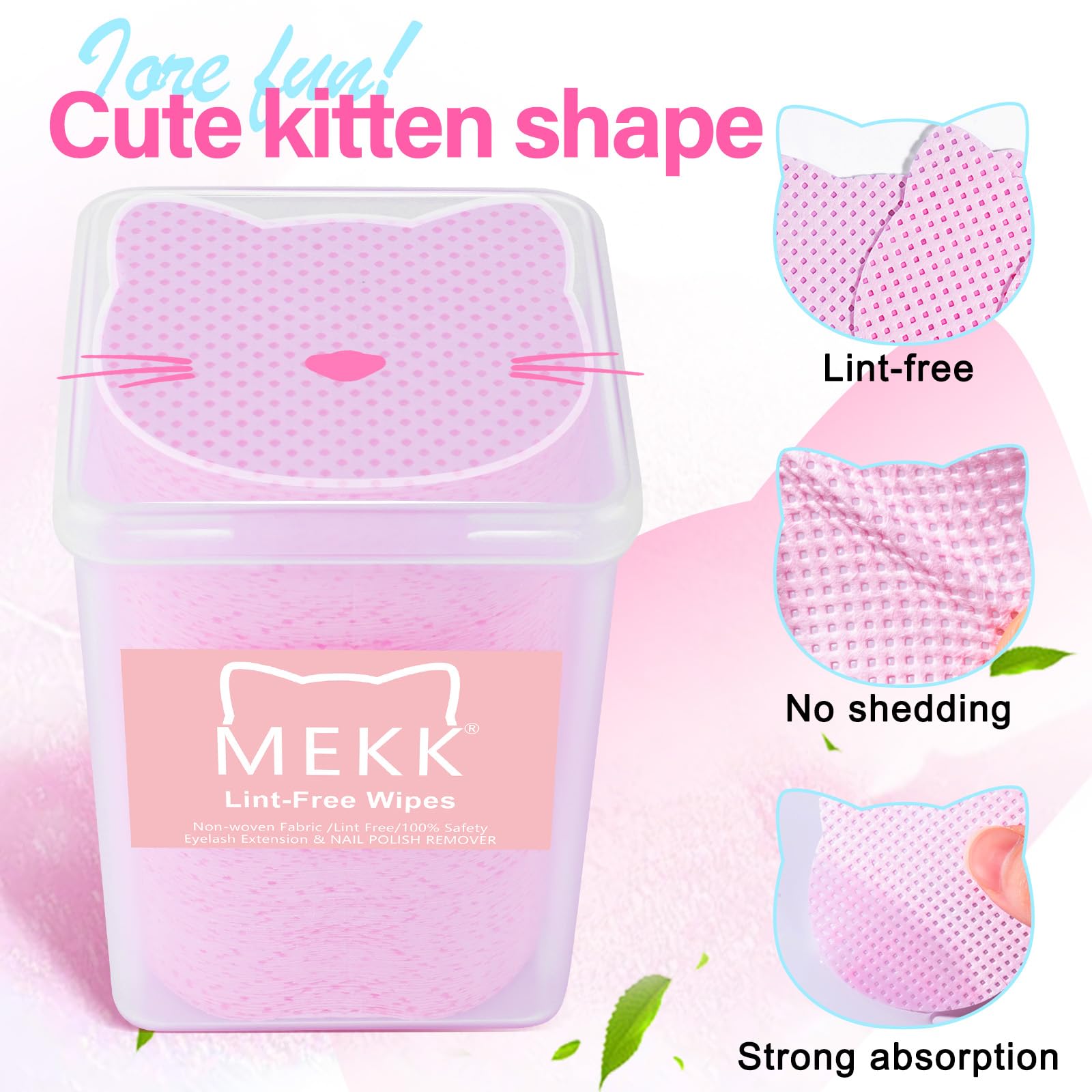 Close-up of MEKK cat-head wipes showing non-woven texture