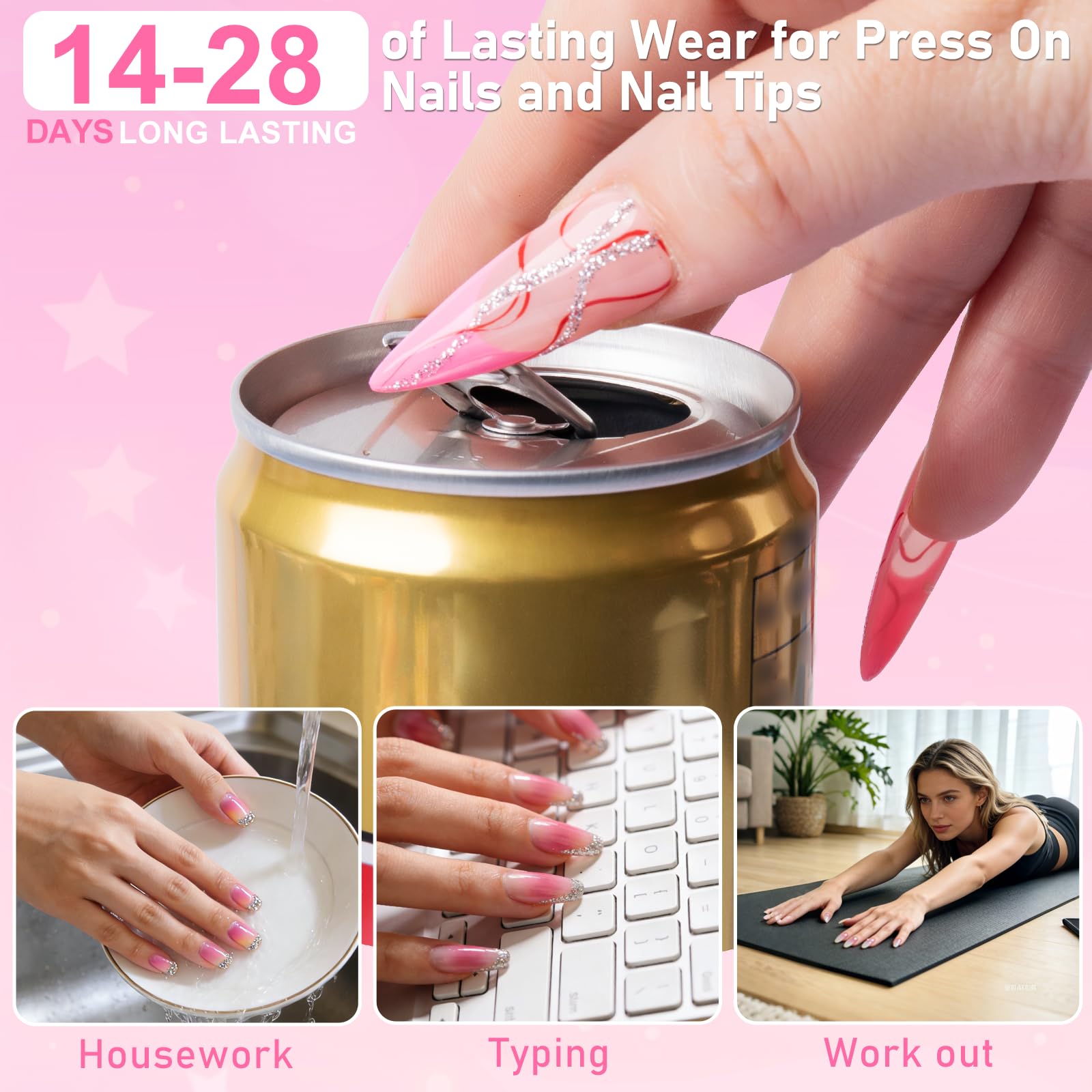 MEKK Nail Glue rhinestones secured for long-lasting art.