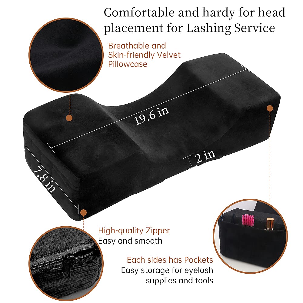 Mekupeu eyelash velvet pillow side-pocket-storage keeps tools within reach