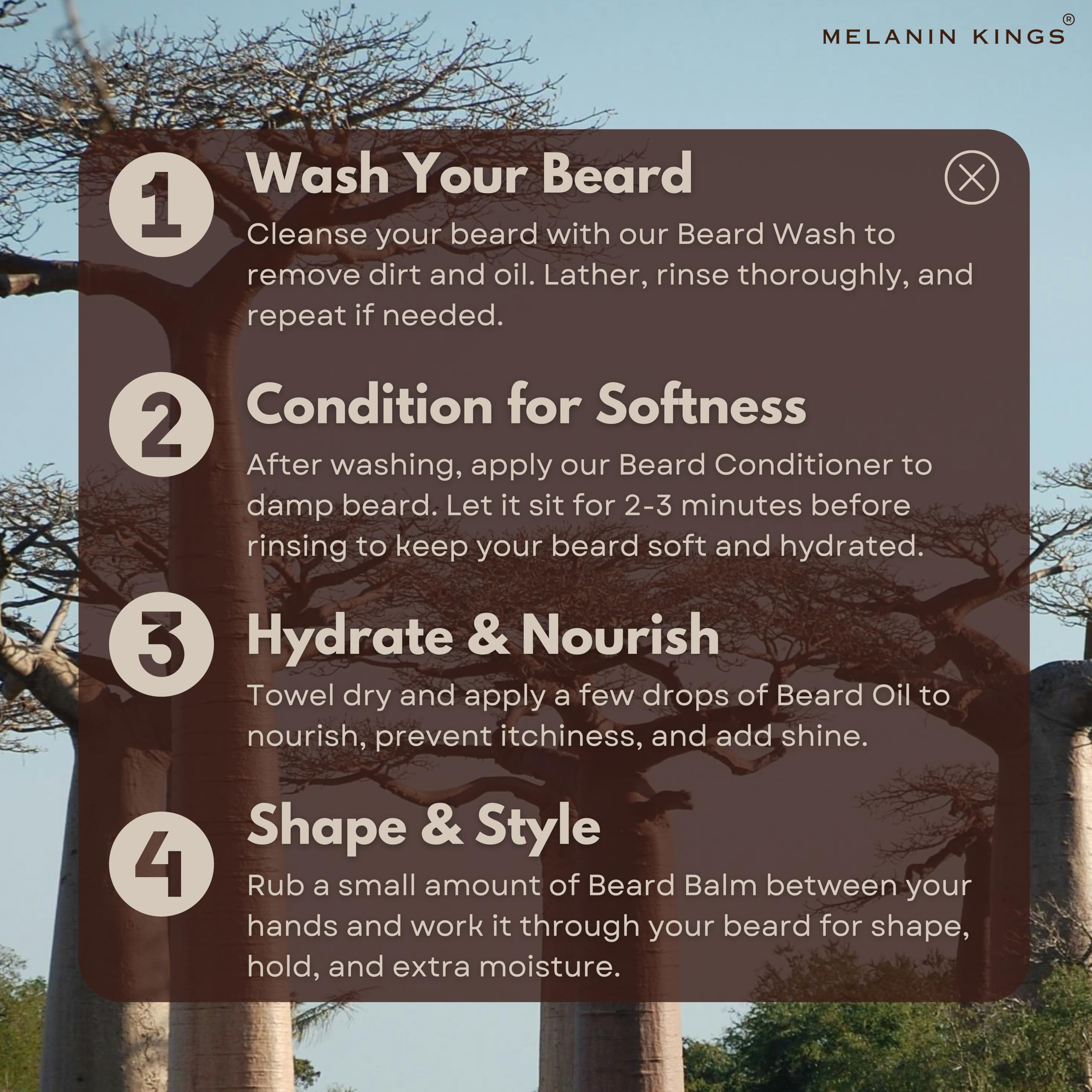 Melanin Kings Beard Oil Kenyan sandalwood scent captured in bottle