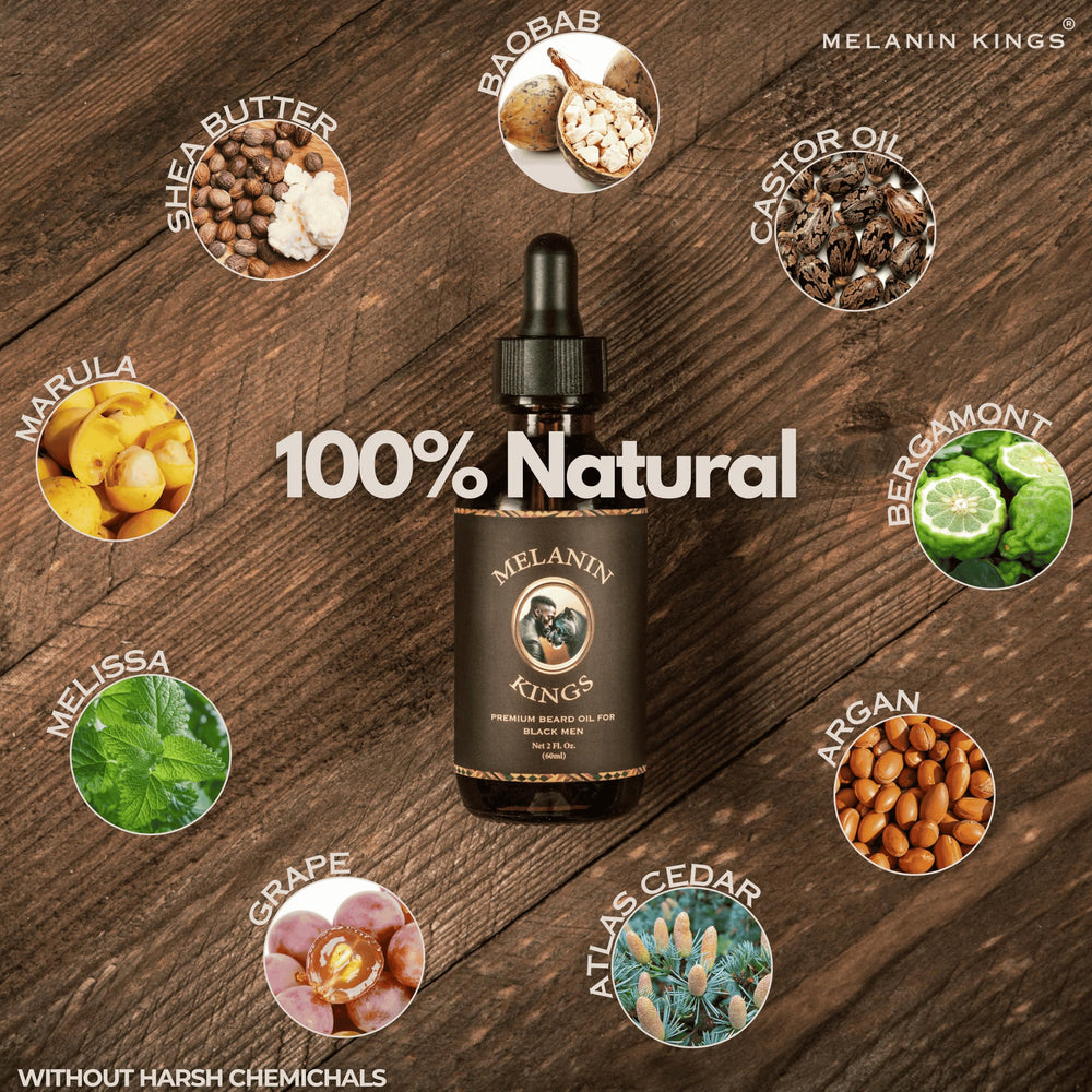 Melanin Kings Beard Oil wooden cap close-up for daily ease