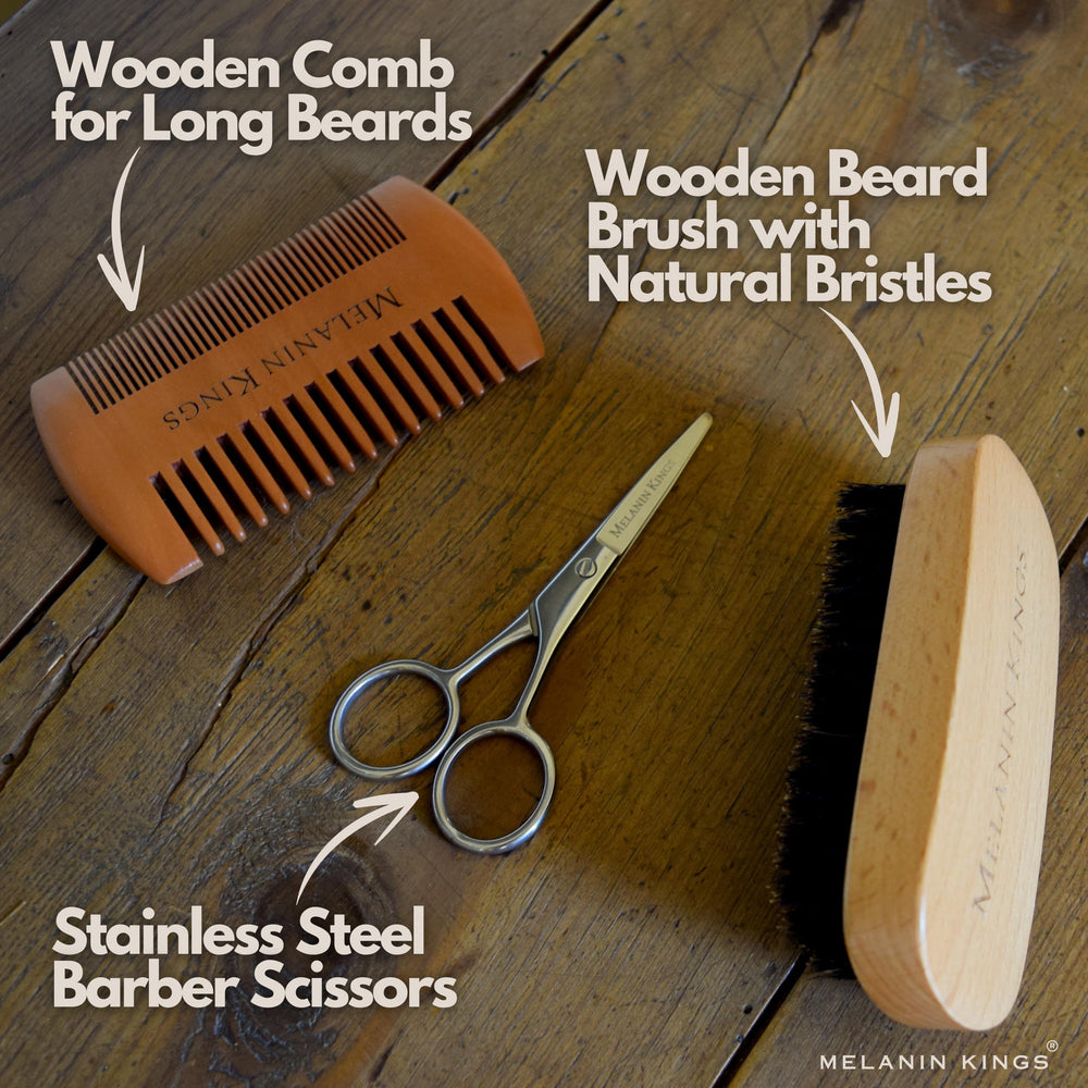 Melanin Kings trimming scissors provide sharp, clean beard shaping.