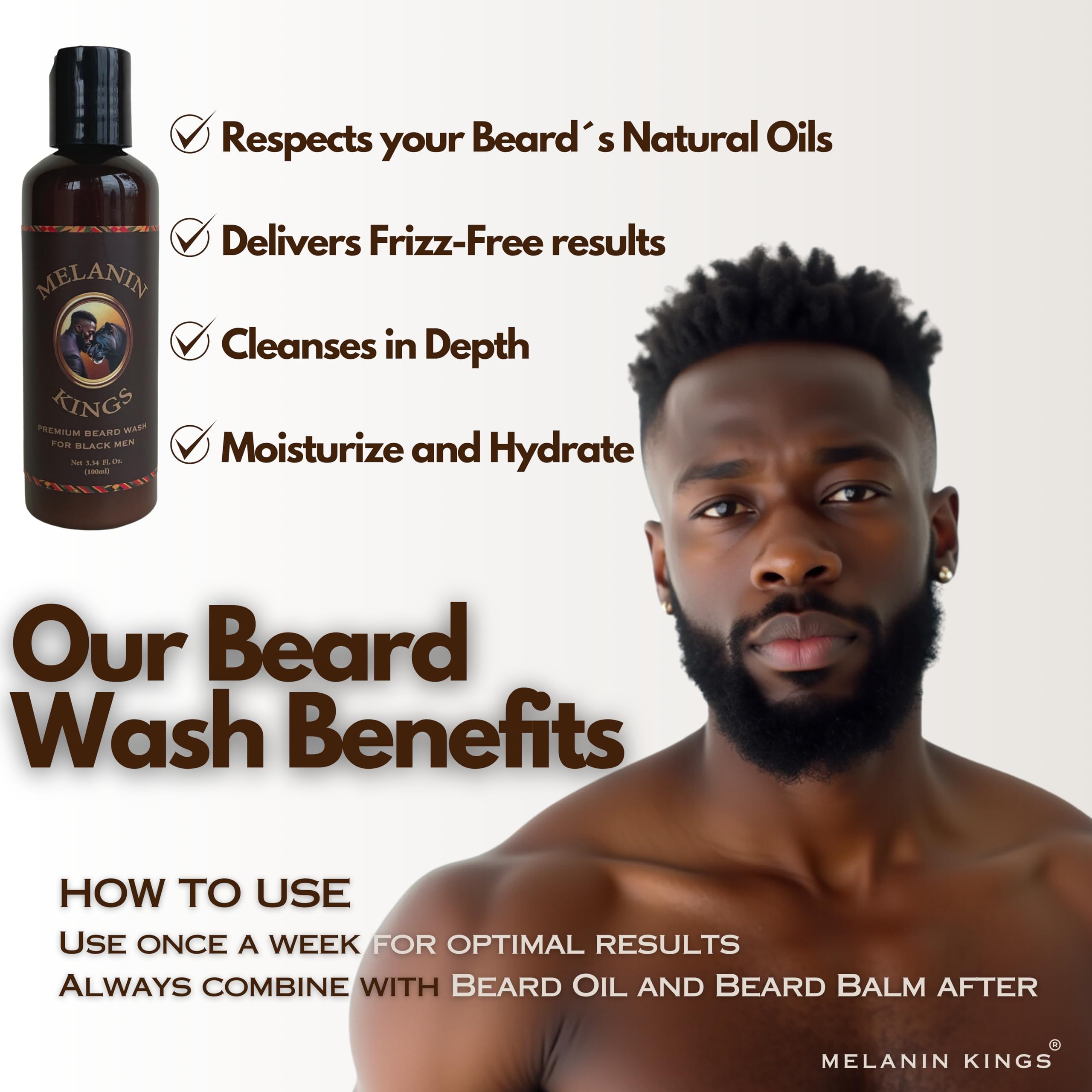 Melanin Kings wooden brush evenly distributes oils for smoother beard.
