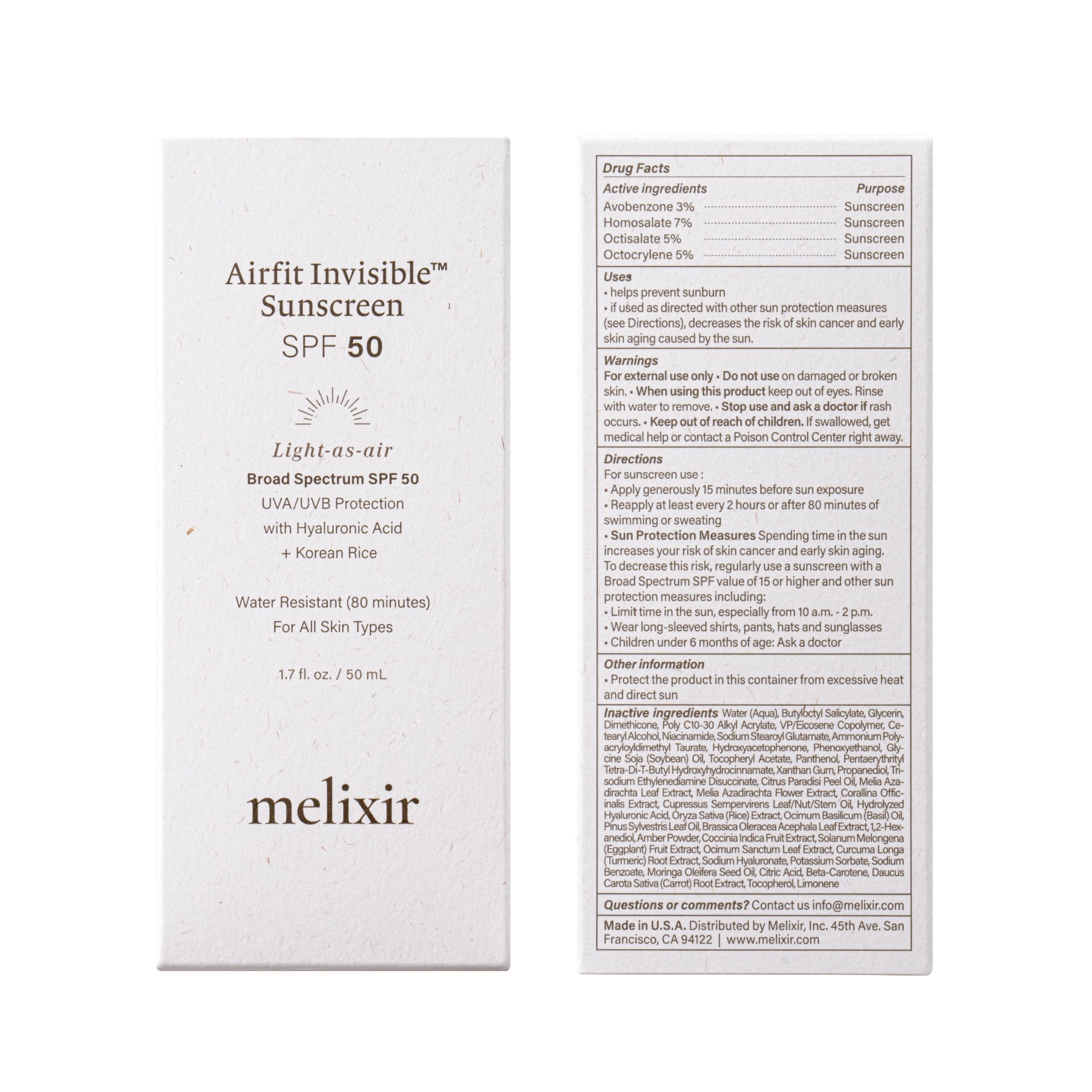 No white cast on all skin tones with Melixir Airfit SPF 50.