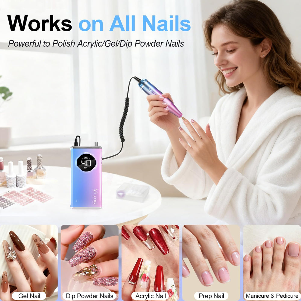 Melodly ceramic drill bit for gentle cuticle preparation and nail prep.
