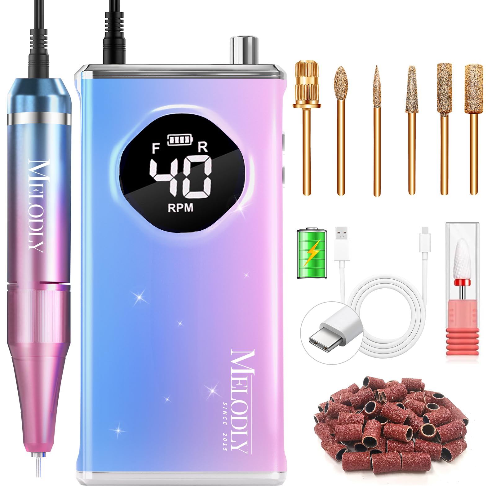 Melodly electric nail drill 40k rpm for precise acrylic work.