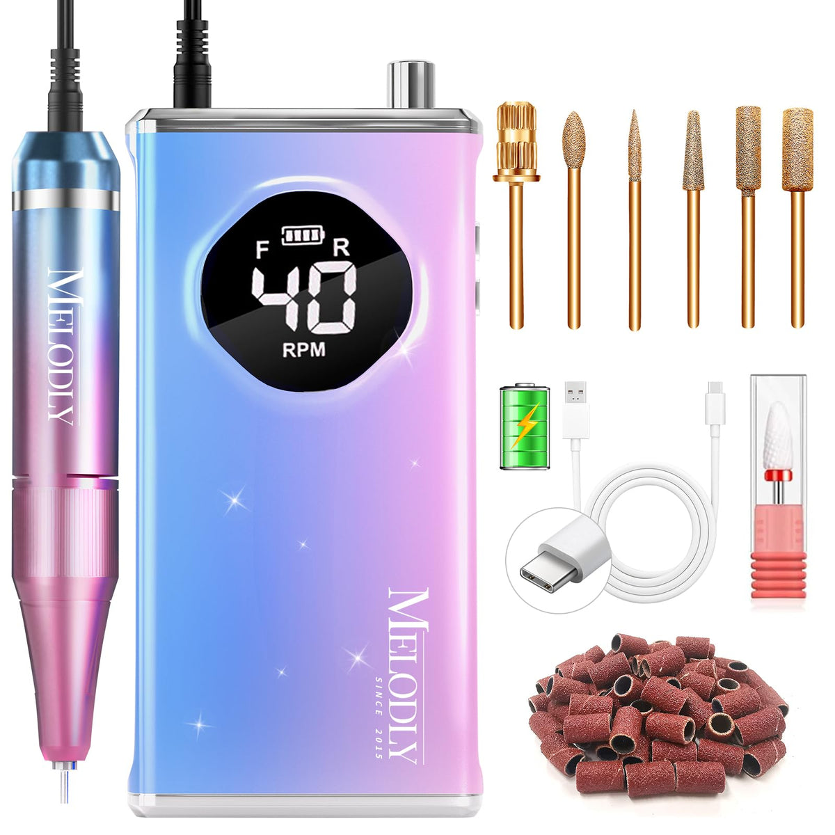 Melodly electric nail drill 40k rpm for precise acrylic work.