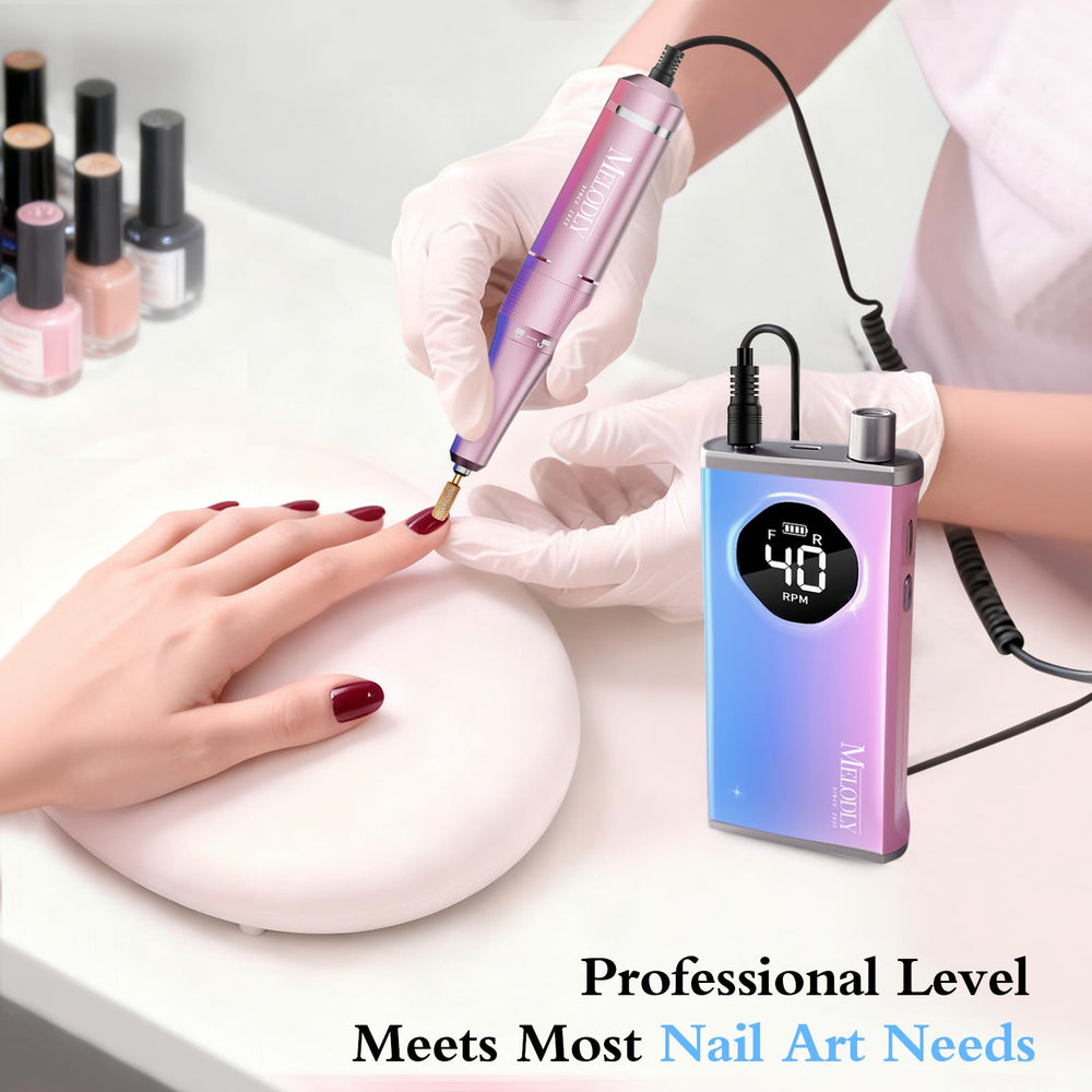 Melodly LCD display nail drill shows speed and battery status at a glance.
