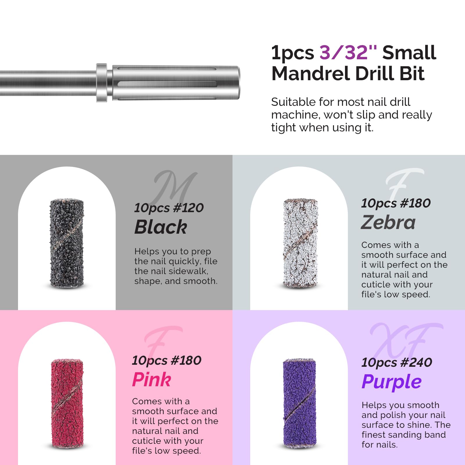 Safety bits assortment for dead skin cleaning and gel removal prep