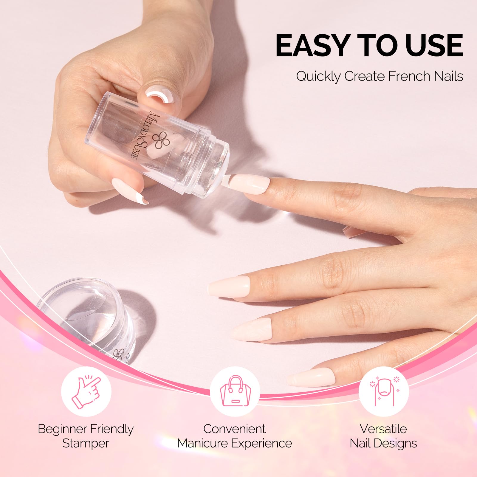 MelodySusie silicone stamp head showing soft, reusable surface for smooth transfers.