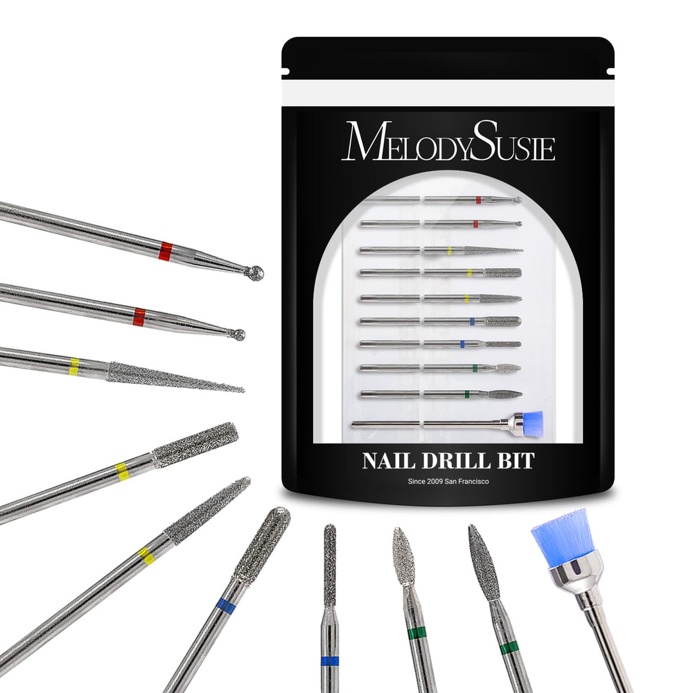 MelodySusie 10-piece nail drill bits set for versatile manicure and removal tasks.