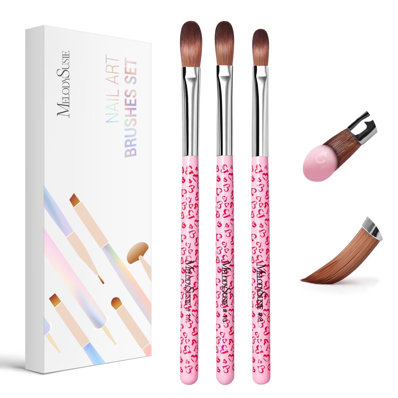 MelodySusie 3pc nail brush set in pink for precise powder pickup