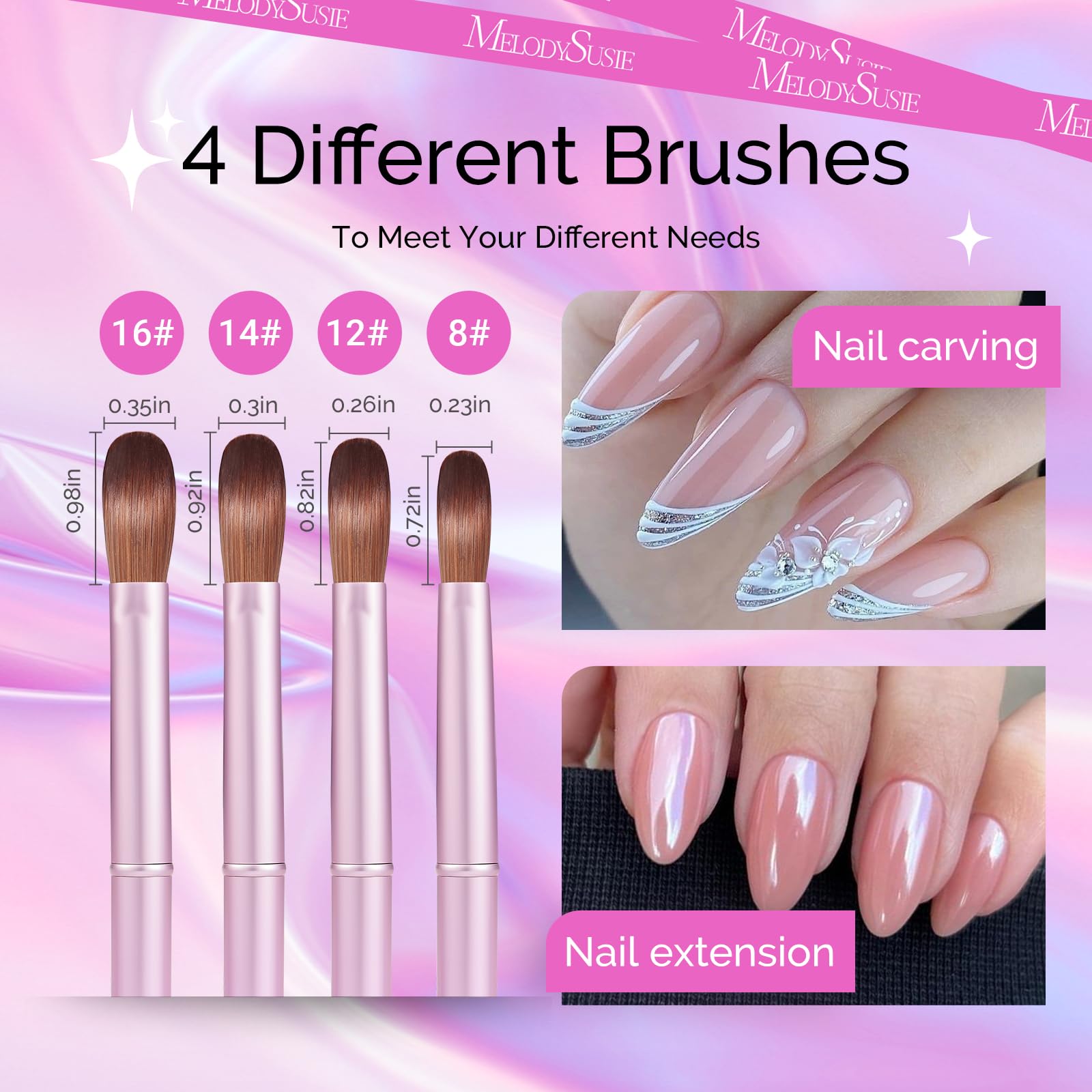 MelodySusie nail brush handle with size 12 marking for easy selection