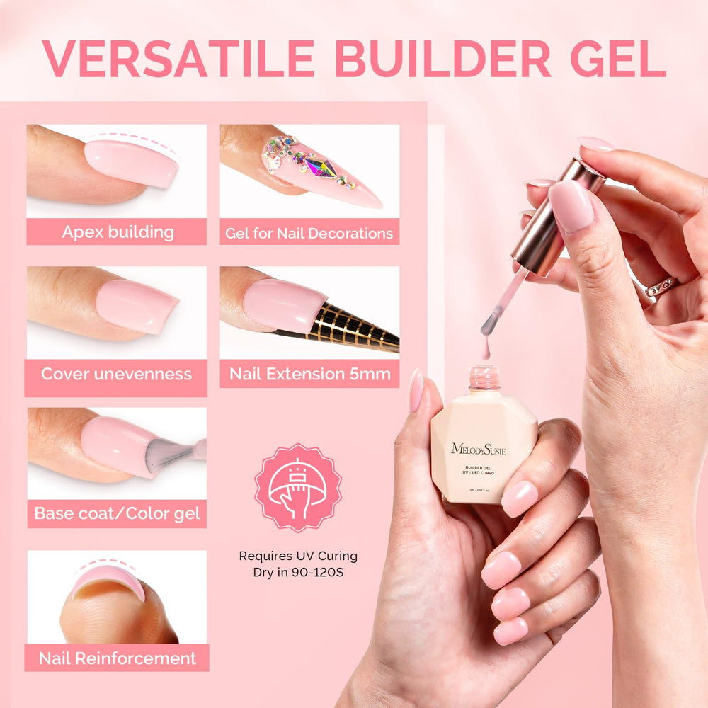 MelodySusie aplicación-rapida-gel-builder: tres pasos para uñas definidas y lisas.