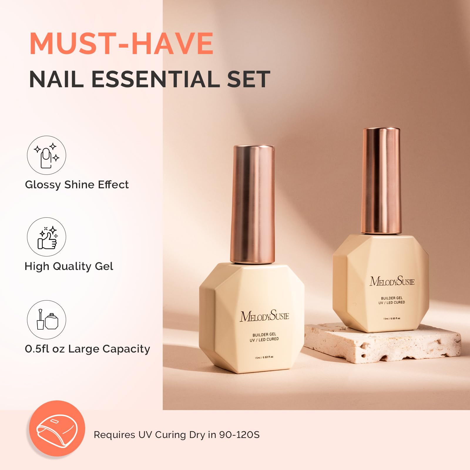 MelodySusie base gel application tool supports easy, precise coats.