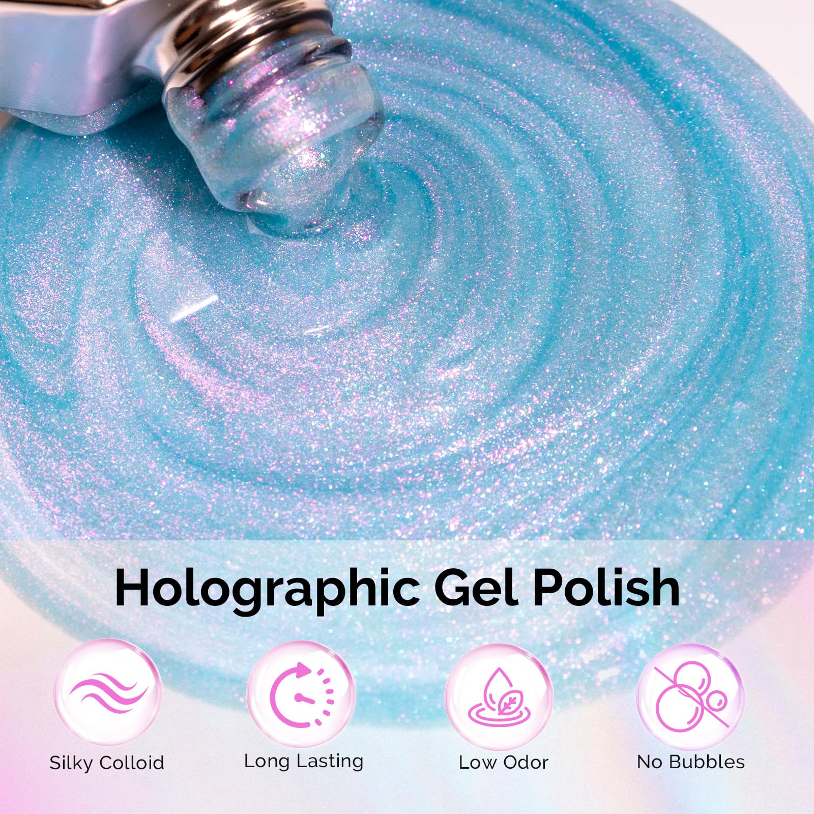 MelodySusie Blue Aurora: muestra swatch de color azul aurora con efectos variables.