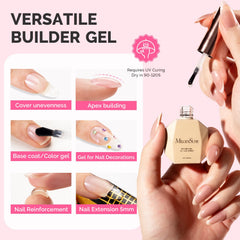 MelodySusie Clear Builder Gel extends nail length with even self-leveling application.