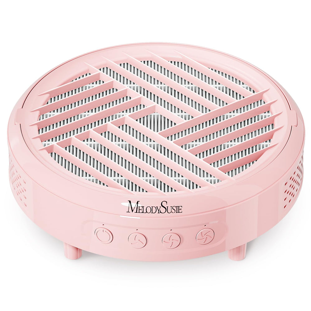 MelodySusie compact nail dust collector in pink, front view, portable on-desk use.