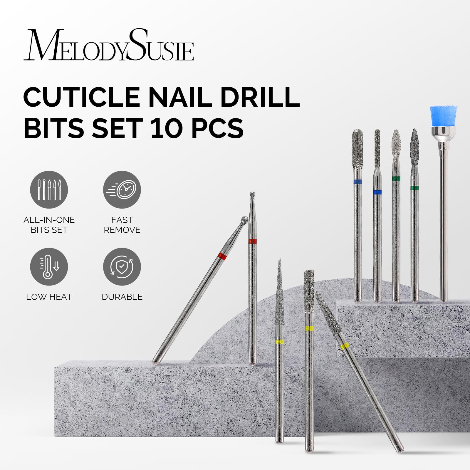 MelodySusie diamond nail bit flame for precise shaping and smoothing.