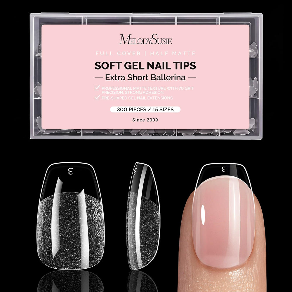 MelodySusie extra-short ballerina x nail tips in clear form for precise DIY extensions