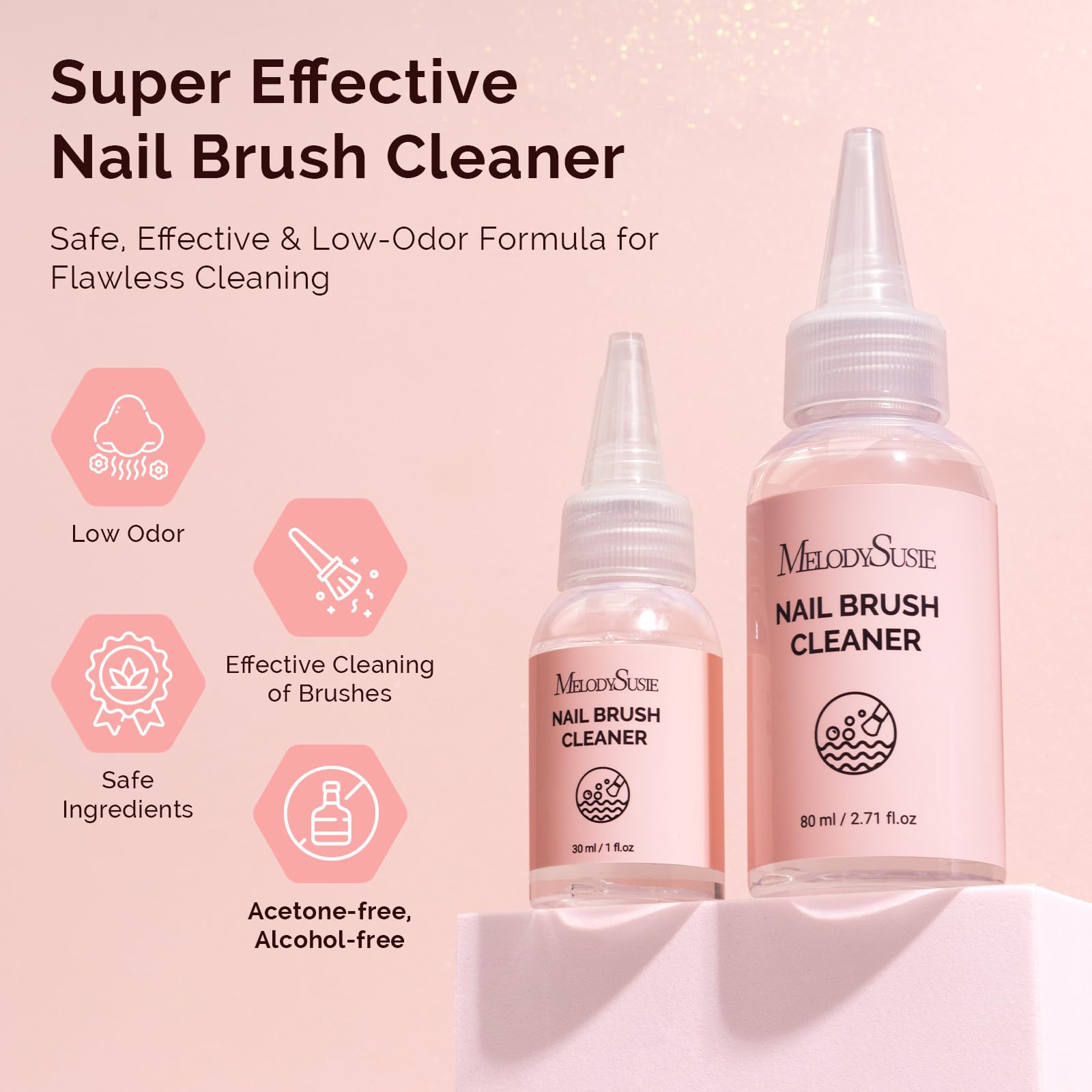 MelodySusie gel-residue remover demonstrates versatile cleaning for UV gel brushes