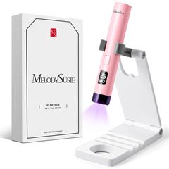 MelodySusie handheld UV light with stand enables hands-free gel nail curing.