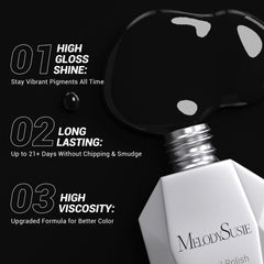 MelodySusie thick gel offers high saturation and glossy finish for lasting color