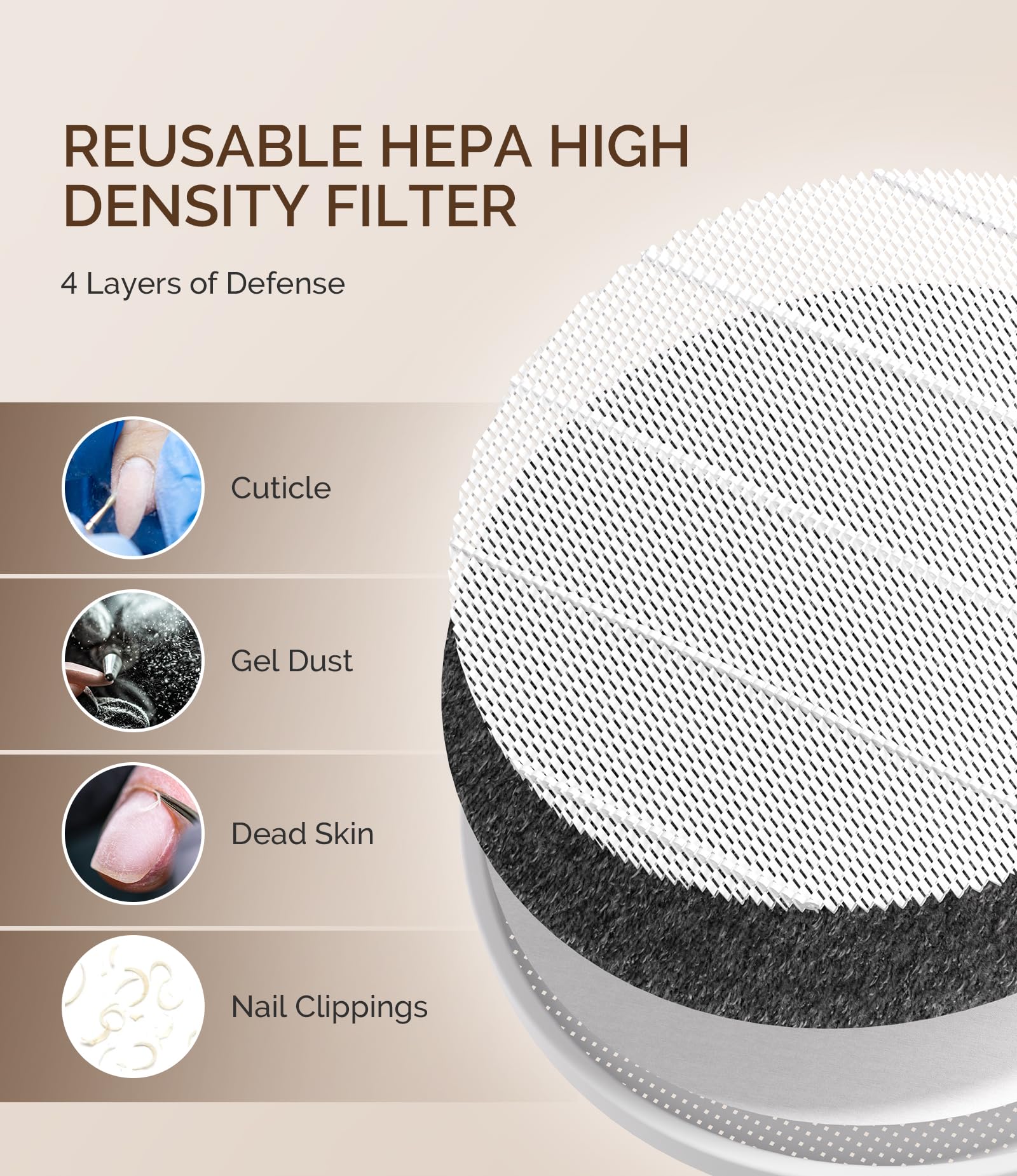 MelodySusie HPro dust filter close-up shows filtration material capturing fine dust.