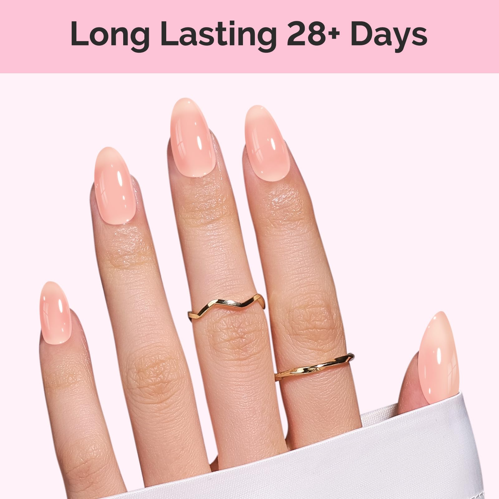 MelodySusie Jeweliver Nude Gel Polish finished nails in a soft pastel shade.
