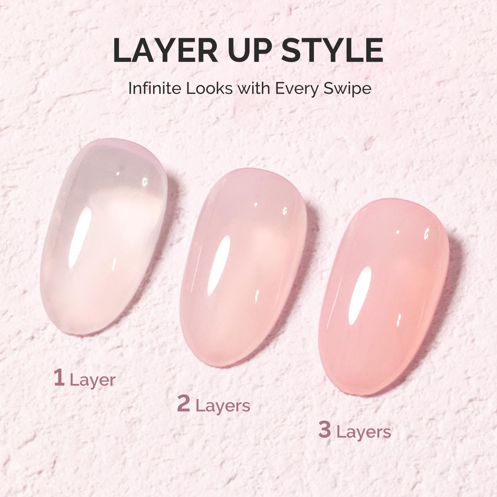 MelodySusie Jeweliver Nude Gel Polish layering effect demonstrating translucent to opaque options.
