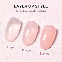 MelodySusie Jeweliver Nude Gel Polish layering effect demonstrating translucent to opaque options.