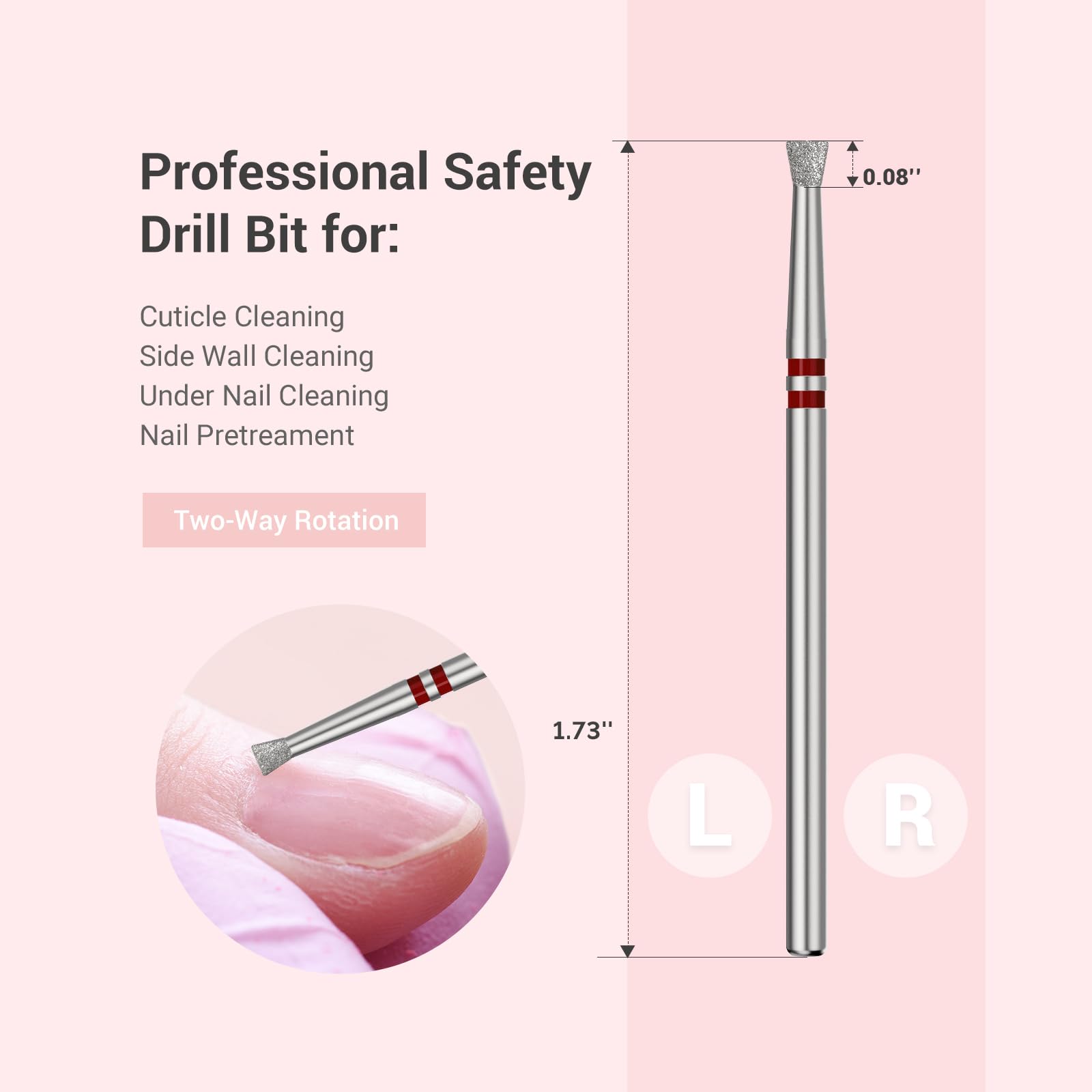 MelodySusie cuticle cleaner bit supports left and right handed use for flexible manicuring.
