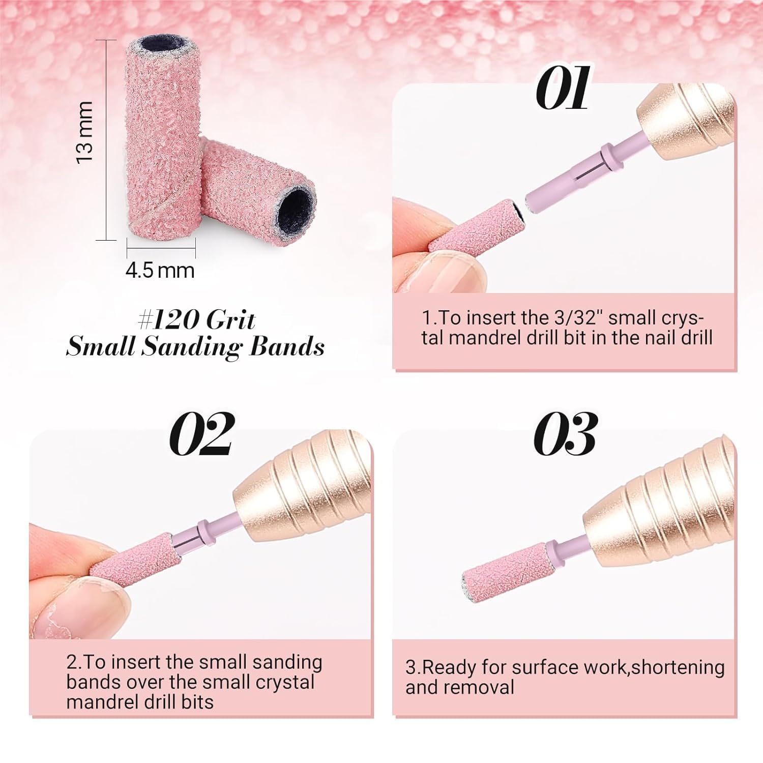 MelodySusie small sanding bands, pink, for manicure and pedicure prep.