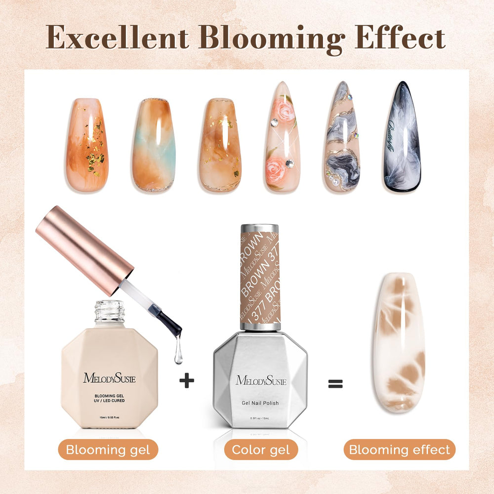 Marble watercolor nail art with MelodySusie blooming gel effect