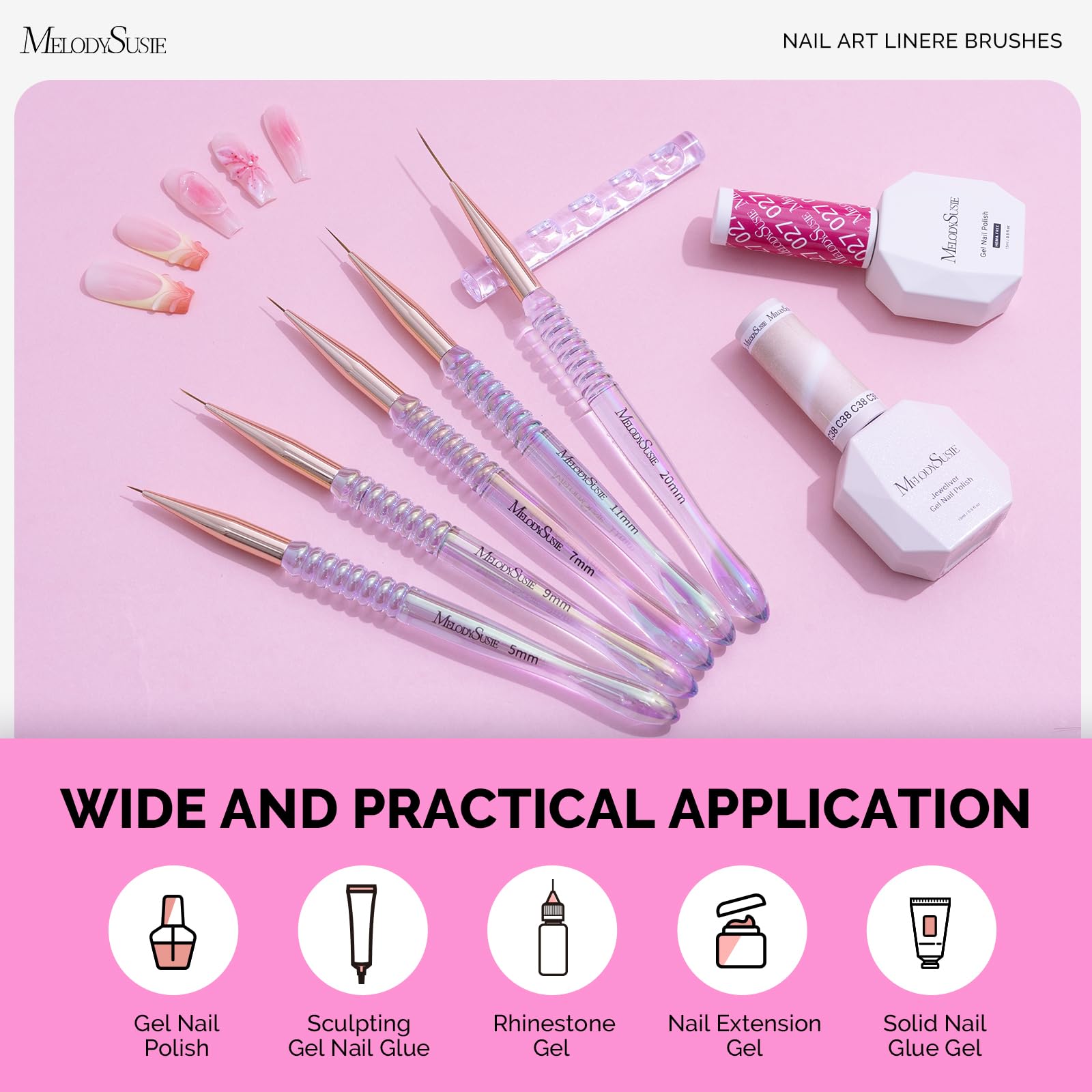 MelodySusie nail art brushes set highlights premium fibers and control.